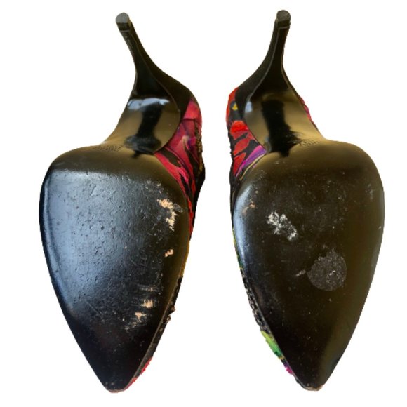 Adige Paris Vintage 80's Pump Heels MESH Fabric Patches Suede Spain sz 8 - Picture 12 of 15